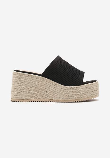 Negre Papuci Casual Boho pe Platformă Împletită Neltara 4