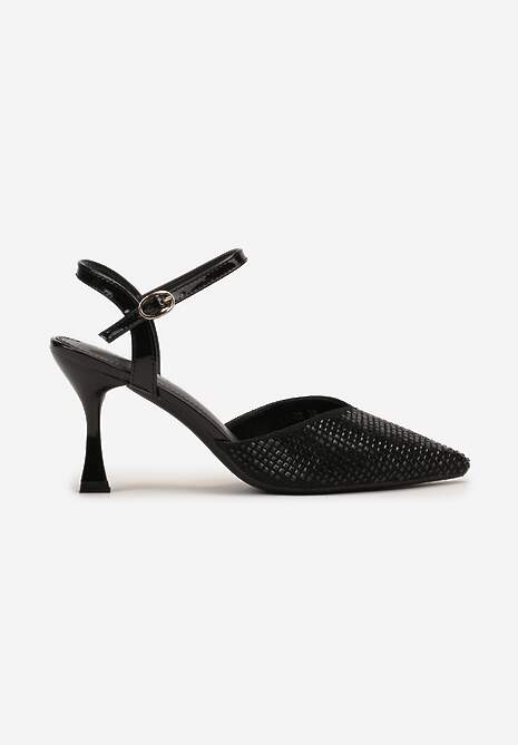Sandale Negre cu Toc Tip Rață Decorate cu Pietre Strass Otagga 4