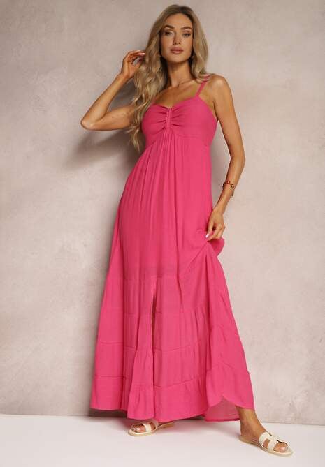 Rochie Fucsia cu Adaos de Bumbac pe Bretele cu Reglare și Elastic în Spate Tinanoras 4