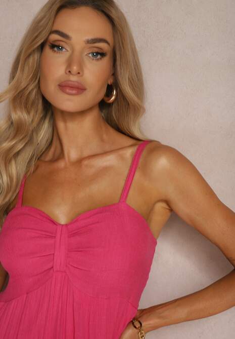 Rochie Fucsia cu Adaos de Bumbac pe Bretele cu Reglare și Elastic în Spate Tinanoras 5