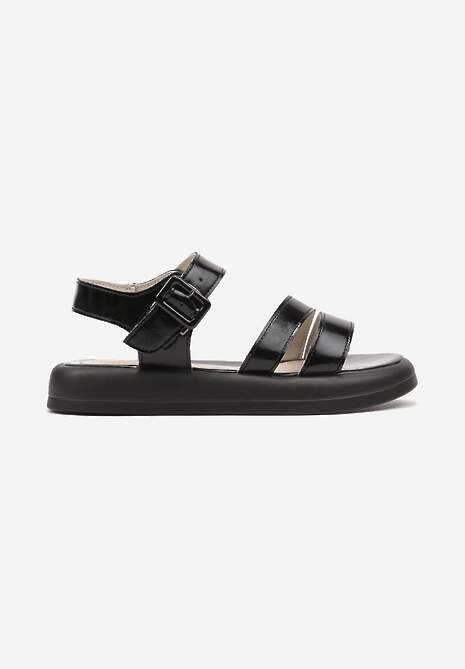 Sandale Negre din Piele cu Talpă Joasă și Cataramă Gamadea 4