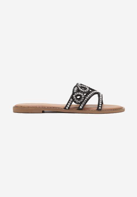 Papuci Negre cu Bareta Decorativă cu Decupaje și Pietre Strass Jeslifea 4