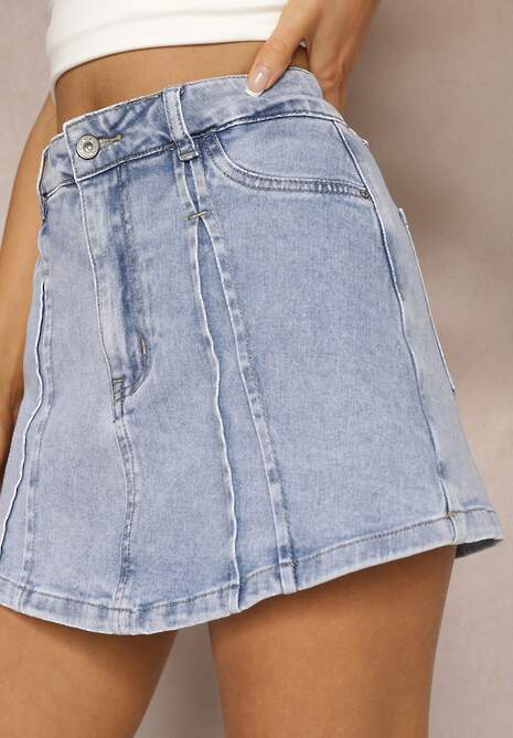 Jasnoniebieskie Spódnico-Szorty Jeansowe High Waist z Bawełny Nellorae 5