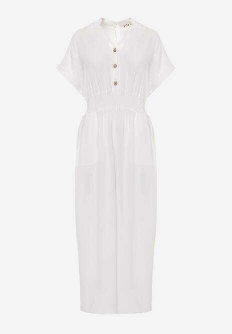 Salopeta alba cambrata din viscoză cu nasturi Frisea 6