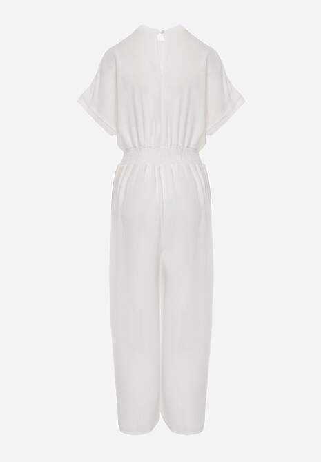 Salopeta alba cambrata din viscoză cu nasturi Frisea 7