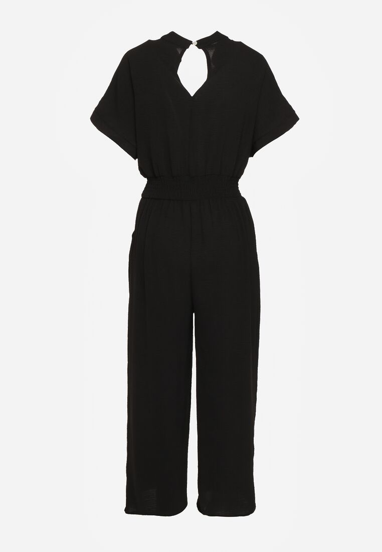 Czarny Taliowany Kombinezon z Wiskozy Zapinany na Guziki Frisea 7
