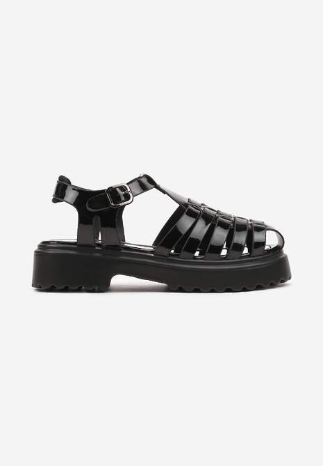 Sandale Gladiator Negre pe Platformă cu Barete Împletite Risartte 4