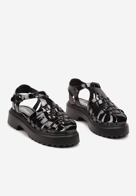 Sandale Gladiator Negre pe Platformă cu Barete Împletite Risartte 5