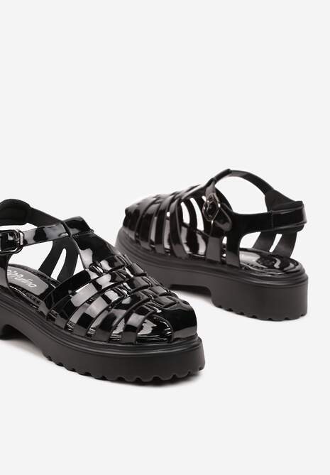 Sandale Gladiator Negre pe Platformă cu Barete Împletite Risartte 6