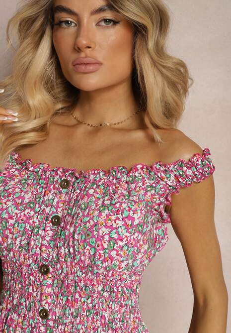 Rochie roz cu talie evazată din bumbac cu elastic în talie Nelyssa 5