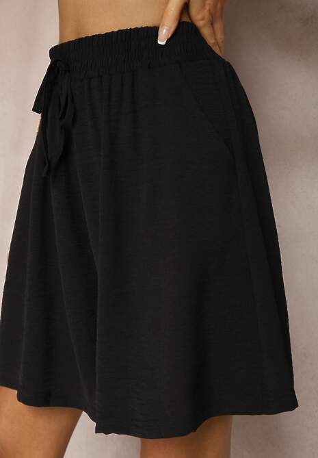 Czarne Szorty w Stylu Bermudów High Waist z Wiskozą i Bawełną oraz Gumką w Pasie Nellsa 5