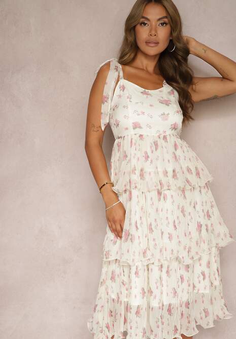Rochie bej deschis plisată cu croi evazat pe bretele cu elastic în talie Dilsea 4