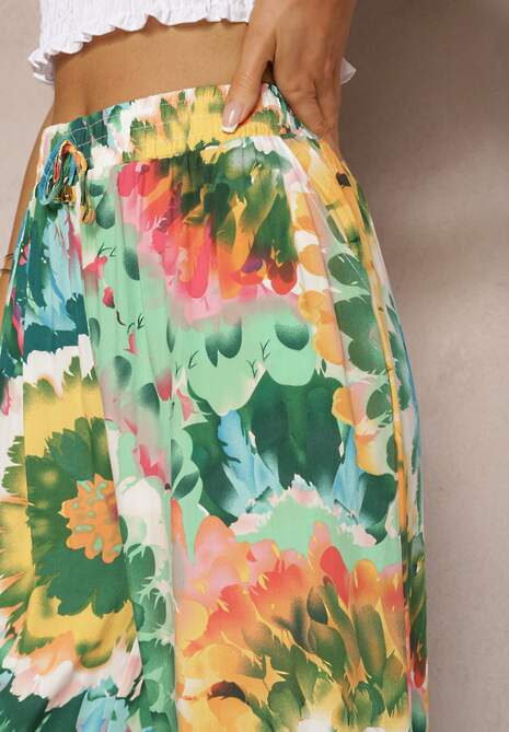 Pantaloni verzi din viscoză cu croială largă talie înaltă tie-dye cu elastic în talie Nalflea 5