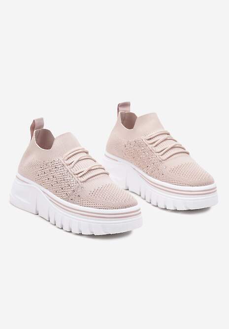Różowe Sneakersy z Elastyczną Cholewką i Ozdobną Perforacją na Grubej Podeszwie Frilifea 5