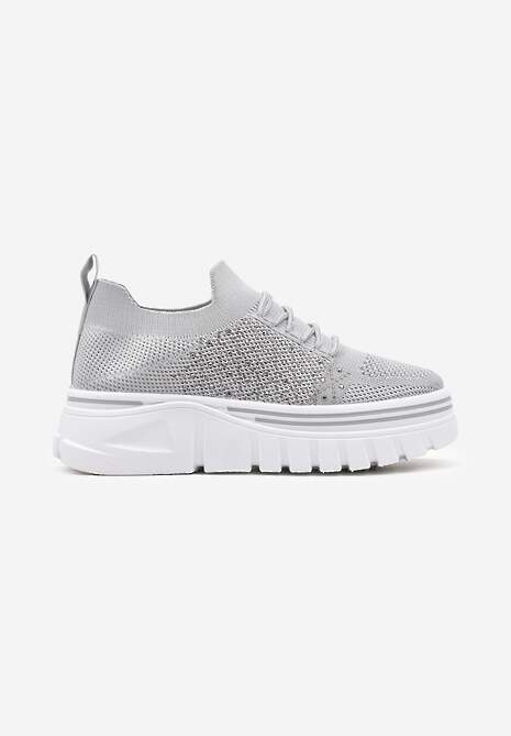 Sneakers Gri cu Partea Superioară Elastică și Perforații Decorative pe Talpă Groasă Frilifea 4