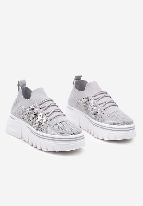 Sneakers Gri cu Partea Superioară Elastică și Perforații Decorative pe Talpă Groasă Frilifea 5