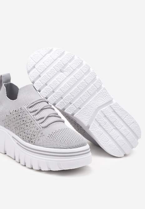 Sneakers Gri cu Partea Superioară Elastică și Perforații Decorative pe Talpă Groasă Frilifea 6