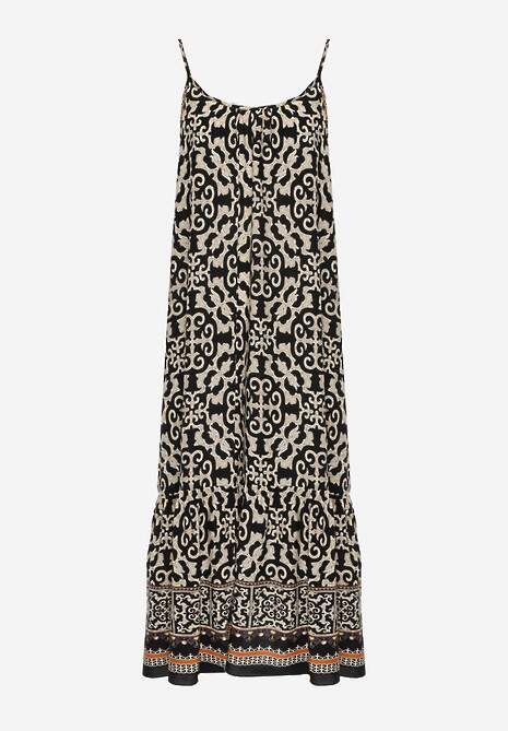 Czarno-Beżowa Rozkloszowana Sukienka z Bawełny na Cienkich Ramiączkach Nellmaira 6