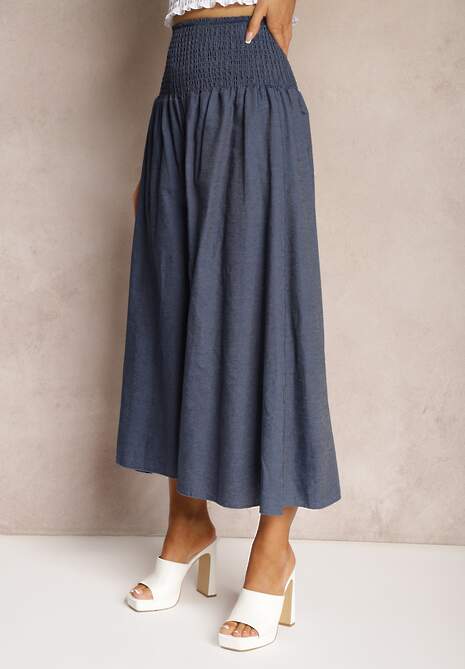 Bleumarin Pantaloni Culotte Bumbac Talie Inalta Croi Larg Elastic Talie Alifrea 4