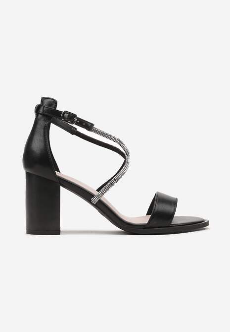Sandale Negre cu Toc Cui și Pietre Strass Heslifea 4