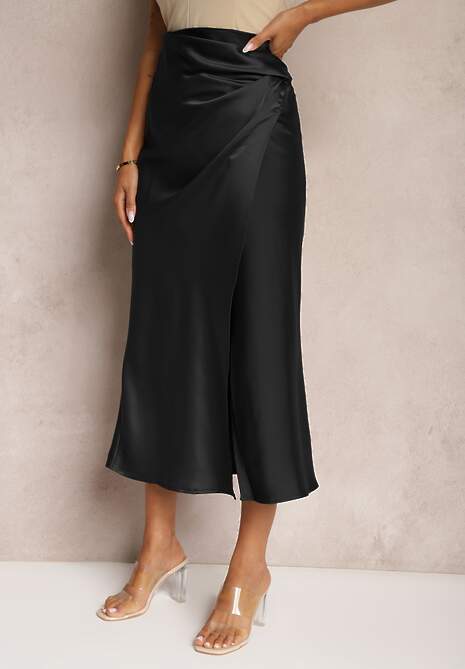 Czarna Spódnica o Kopertowym Kroju High Waist Onadea 4