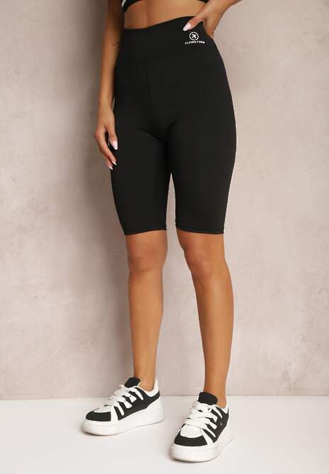 Czarne Szorty w Stylu Kolarek High Waist Wykończone Gumką w Pasie Elenea 4