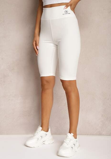 Białe Szorty w Stylu Kolarek High Waist Wykończone Gumką w Pasie Elenea 4