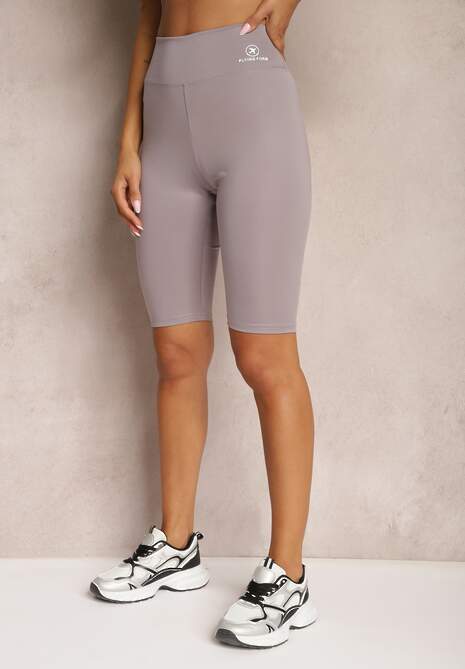 Jasnofioletowe Szorty w Stylu Kolarek High Waist Wykończone Gumką w Pasie Elenea 4