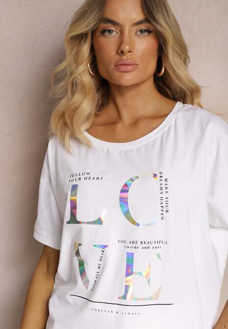 Tricou Bumbac Alb Imprimeu Metalic Nolinea 5