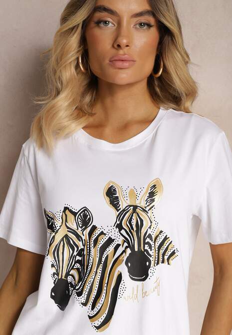 Biały T-shirt z Bawełny z Nadrukiem o Motywie Zwierzęcym Risabell 5