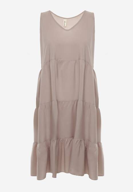 Beżowa Bawełniana Sukienka o Rozkloszowanym Kroju Bez Rękawów Gladea 6