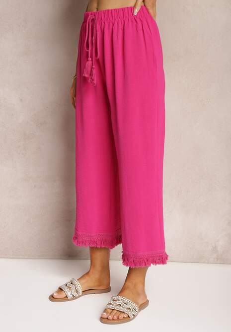 Fucsia Pantaloni Largi High Waist cu Elastic in Talie Jolfea 4