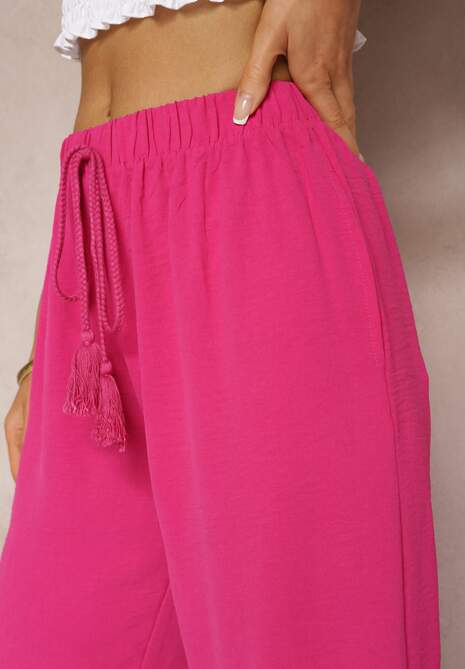 Fucsia Pantaloni Largi High Waist cu Elastic in Talie Jolfea 5