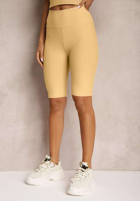 Jasnożółte Szorty Typu Kolarki High Waist z Prążkowanego Materiału Vimara 4