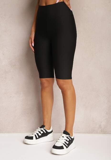 Czarne Szorty Typu Kolarki High Waist z Prążkowanego Materiału Vimara 4
