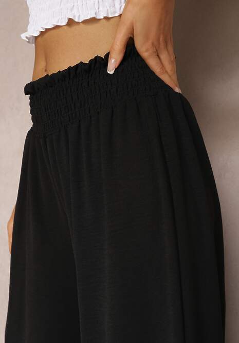 Pantaloni negri cu talie înaltă și largi cu elastic în talie Risabessa 5