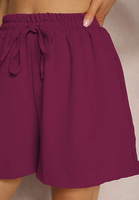 Ciemnofioletowe Szorty o Luźnym Kroju High Waist z Gumką w Talii Vimallora 5