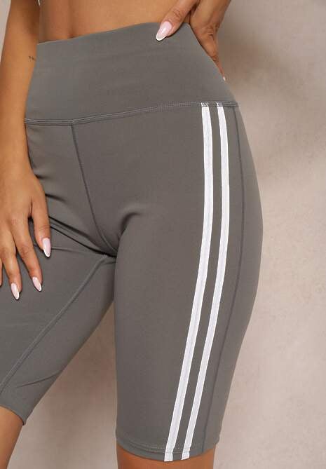 Szare Szorty Kolarki High Waist z Ozdobnymi Lampasami Jelorea 5