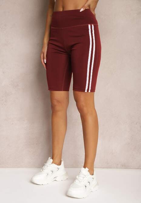Bordowe Szorty Kolarki High Waist z Ozdobnymi Lampasami Jelorea 4