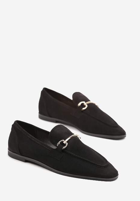 Mocasini Negri cu Talpă Plată în Stil Clasic Ornamentați cu Cataramă Vimallis 5