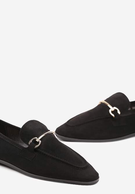 Mocasini Negri cu Talpă Plată în Stil Clasic Ornamentați cu Cataramă Vimallis 6