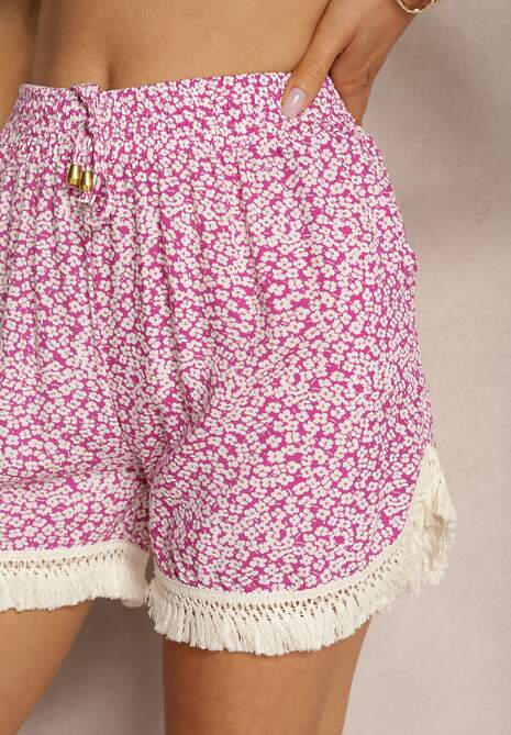 Șorturi Violetă Viscoză Croi Larg Imprimeu Floral Franjuri Elastic Talie Vimalani 5
