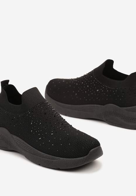 Czarne Buty Sportowe z Elastyczną Cholewką i Cyrkoniami Aribea 6