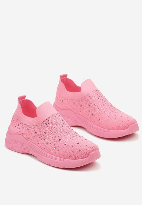 Różowe Buty Sportowe z Elastyczną Cholewką i Cyrkoniami Aribea 5