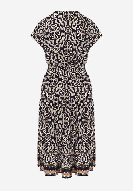 Granatowa Sukienka z Bawełny z Trójkątnym Dekoltem i Gumką w Talii Zapinana na Guziki Lavlea 7