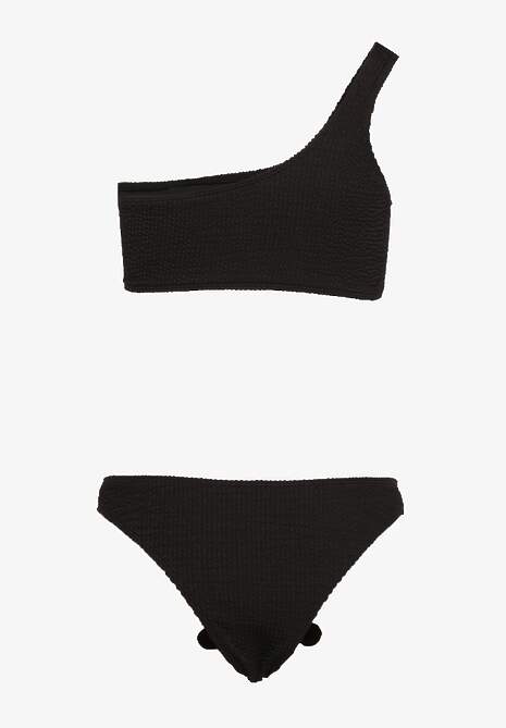 Czarne Bikini 2-Częściowe Asymetryczny Stanik i Majtki z Aplikacjami Kwiatu Namsilea 6