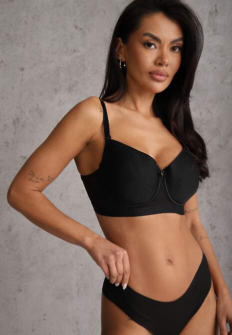 Czarny Biustonosz z Metaliczną Aplikacją i Perforacją Dredefia