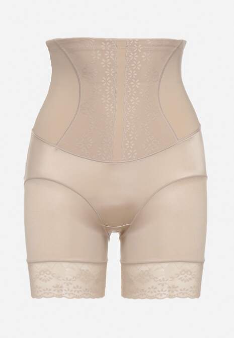 Ciemnobeżowa Bielizna modelująca Szorty High Waist Zakończone Koronką Dliana 6