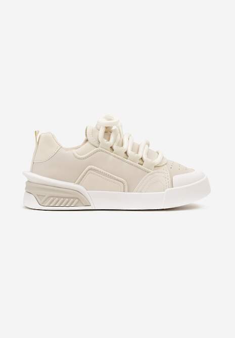 Beżowe Sneakersy w Stylu Trampek z Szerokimi Sznurówkami na Grubej Podeszwie Sakarias 4