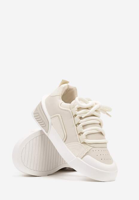 Beżowe Sneakersy w Stylu Trampek z Szerokimi Sznurówkami na Grubej Podeszwie Sakarias 5
